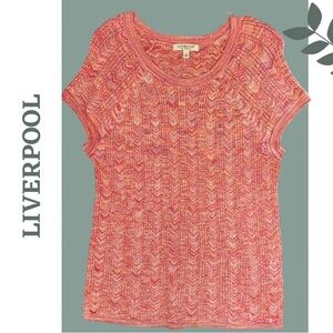 Liverpool Sweater Short Sleeve Round Neck Multi Color Lightweight Knit Medium
